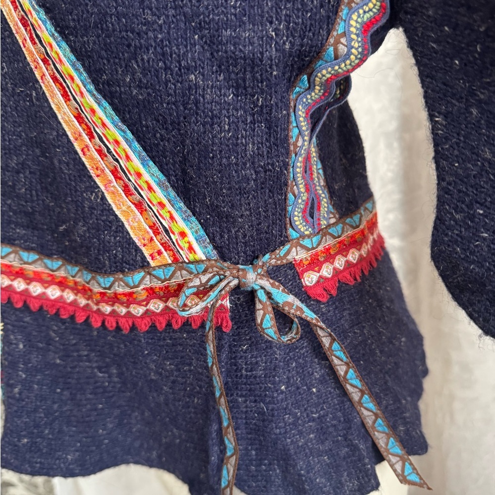 Anthropologie Moth Corn Wind Navy Kimono Cardigan Wrap Sweater women’s medium - Picture 9 of 17